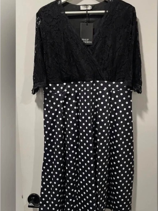 Pin Up Couture Dresses & Skirts - Lace top Dress Pinup Fashion Black Lace Top Polka Dot Midi Dress Plus size
